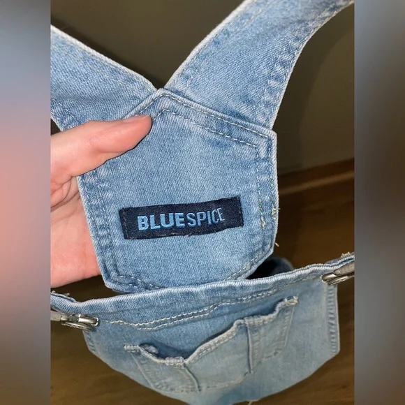 Blue Spice Denim Short Overalls - Picture 3 of 5